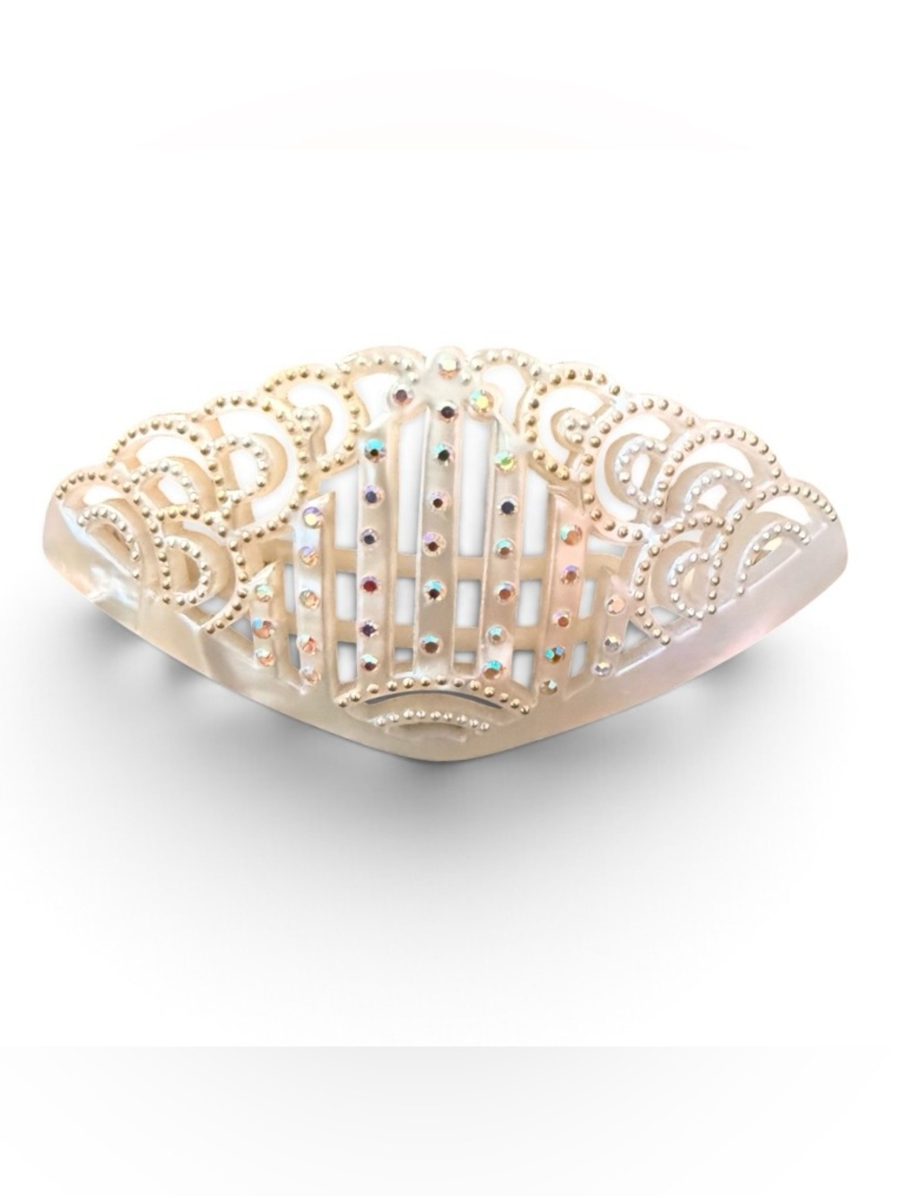 Vintage 70’s Pearly White French Hair Clip with Rhinestones, 3.5”, Deadstock